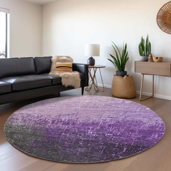 HomeRoots 8' Stylish Purple Gray Charcoal Ombre Round Rug - Washable, UV Protected, Durable & Pet Friendly 683378