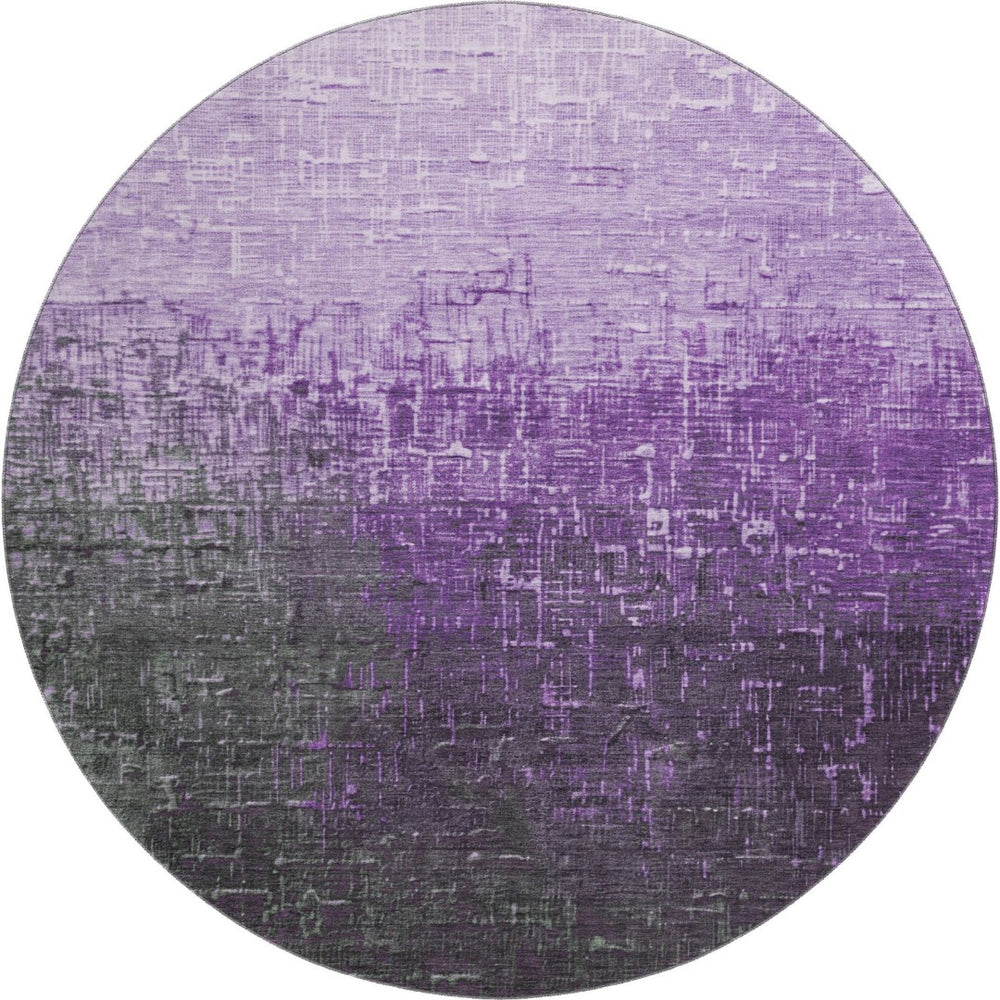 HomeRoots 8' Stylish Purple Gray Charcoal Ombre Round Rug - Washable, UV Protected, Durable & Pet Friendly 683378