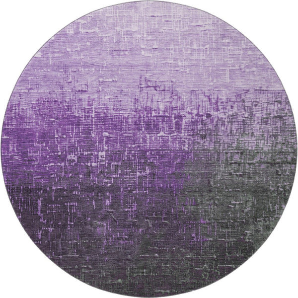 HomeRoots 8' Stylish Purple Gray Charcoal Ombre Round Rug - Washable, UV Protected, Durable & Pet Friendly 683378