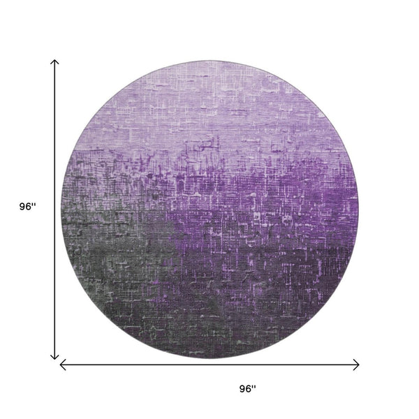 HomeRoots 8' Stylish Purple Gray Charcoal Ombre Round Rug - Washable, UV Protected, Durable & Pet Friendly 683378