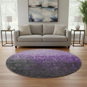 HomeRoots 8' Stylish Purple Gray Charcoal Ombre Round Rug - Washable, UV Protected, Durable & Pet Friendly 683378
