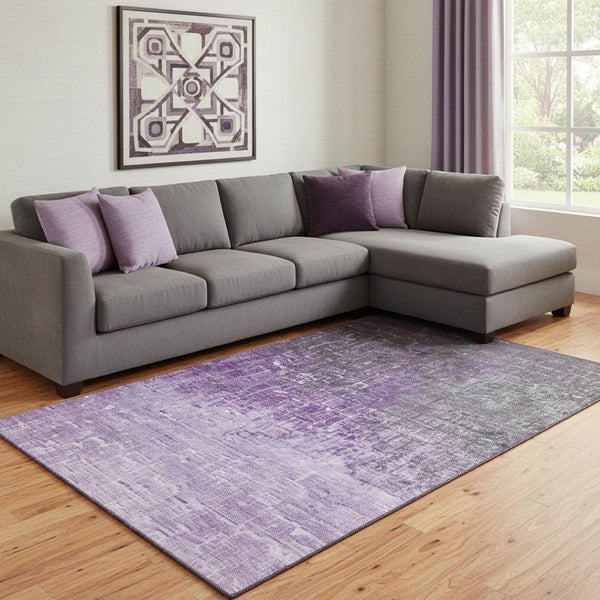 HomeRoots 8' X 10' Ombre Area Rug in Purple, Gray & Charcoal - Washable, UV Protected & Pet-Friendly Design 683379