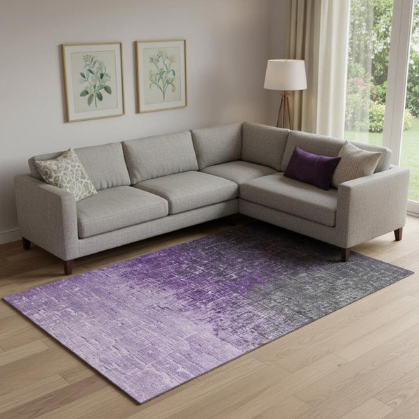 HomeRoots 10' Stylish Purple Gray Charcoal Ombre Washable Area Rug - UV Protected, Stain Resistant, Durable Design 683381