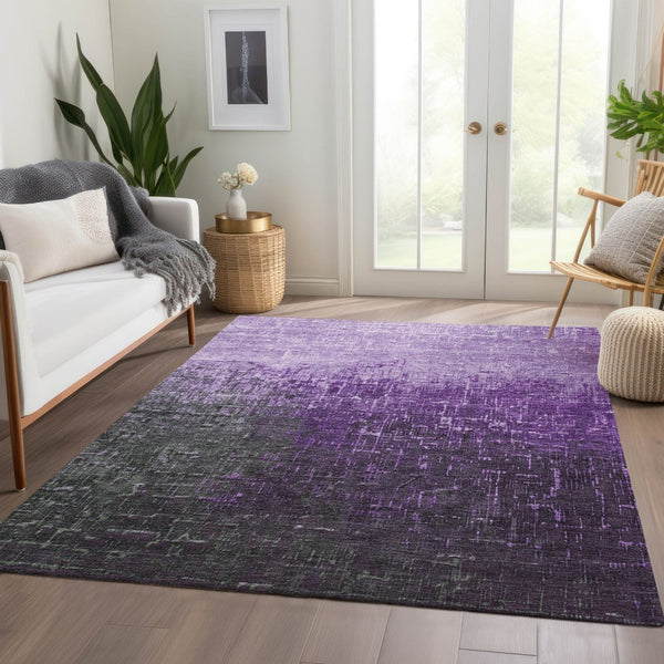 HomeRoots 10' Stylish Purple Gray Charcoal Ombre Washable Area Rug - UV Protected, Stain Resistant, Durable Design 683381