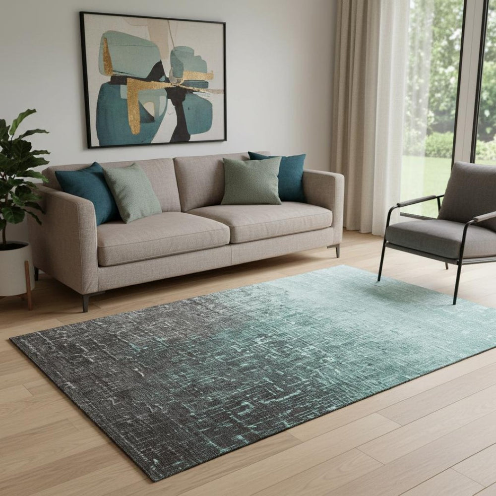 HomeRoots 5' X 8' Teal Gray Charcoal Ombre Area Rug - Stylish, Washable, UV-Protected for High-Traffic Spaces 683383