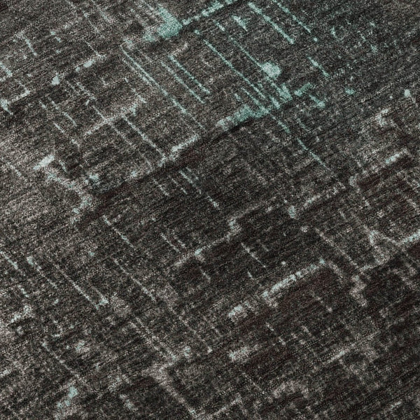 HomeRoots 8' Teal Gray Charcoal Ombre Round Rug - Washable, UV Protected, Non-Slip for Modern Homes & Kids 683384