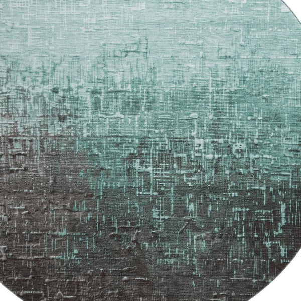 HomeRoots 8' Teal Gray Charcoal Ombre Round Rug - Washable, UV Protected, Non-Slip for Modern Homes & Kids 683384