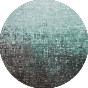 HomeRoots 8' Teal Gray Charcoal Ombre Round Rug - Washable, UV Protected, Non-Slip for Modern Homes & Kids 683384