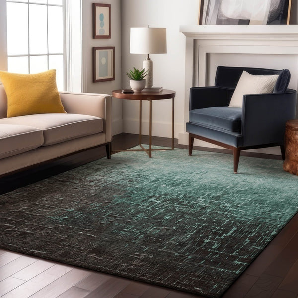 HomeRoots 8' X 10' Teal Gray Charcoal Ombre Washable Area Rug - Durable, Stain-Resistant, UV Protected Design 683385