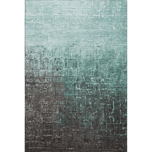 HomeRoots 8' X 10' Teal Gray Charcoal Ombre Washable Area Rug - Durable, Stain-Resistant, UV Protected Design 683385