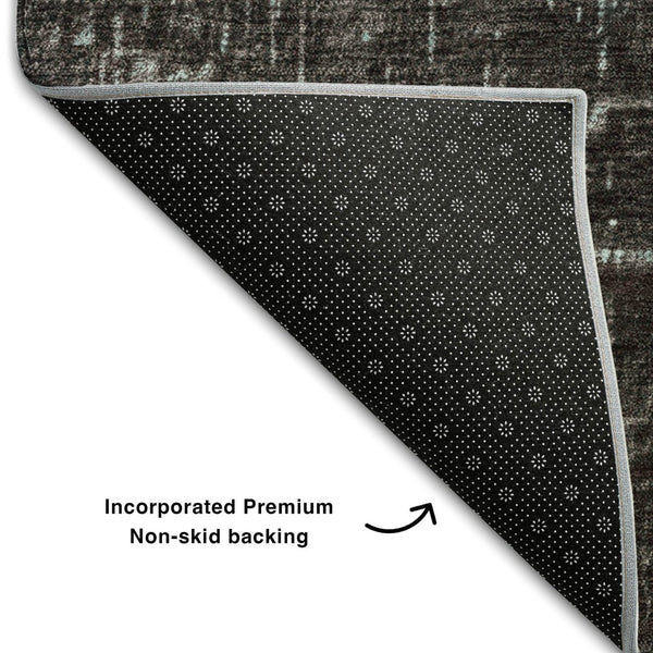 HomeRoots 8' X 10' Teal Gray Charcoal Ombre Washable Area Rug - Durable, Stain-Resistant, UV Protected Design 683385
