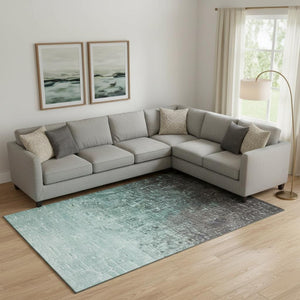 HomeRoots 9' X 12' Teal Gray Charcoal Ombre Area Rug - Modern, Washable, UV Protected, Durable for Busy Homes 683386