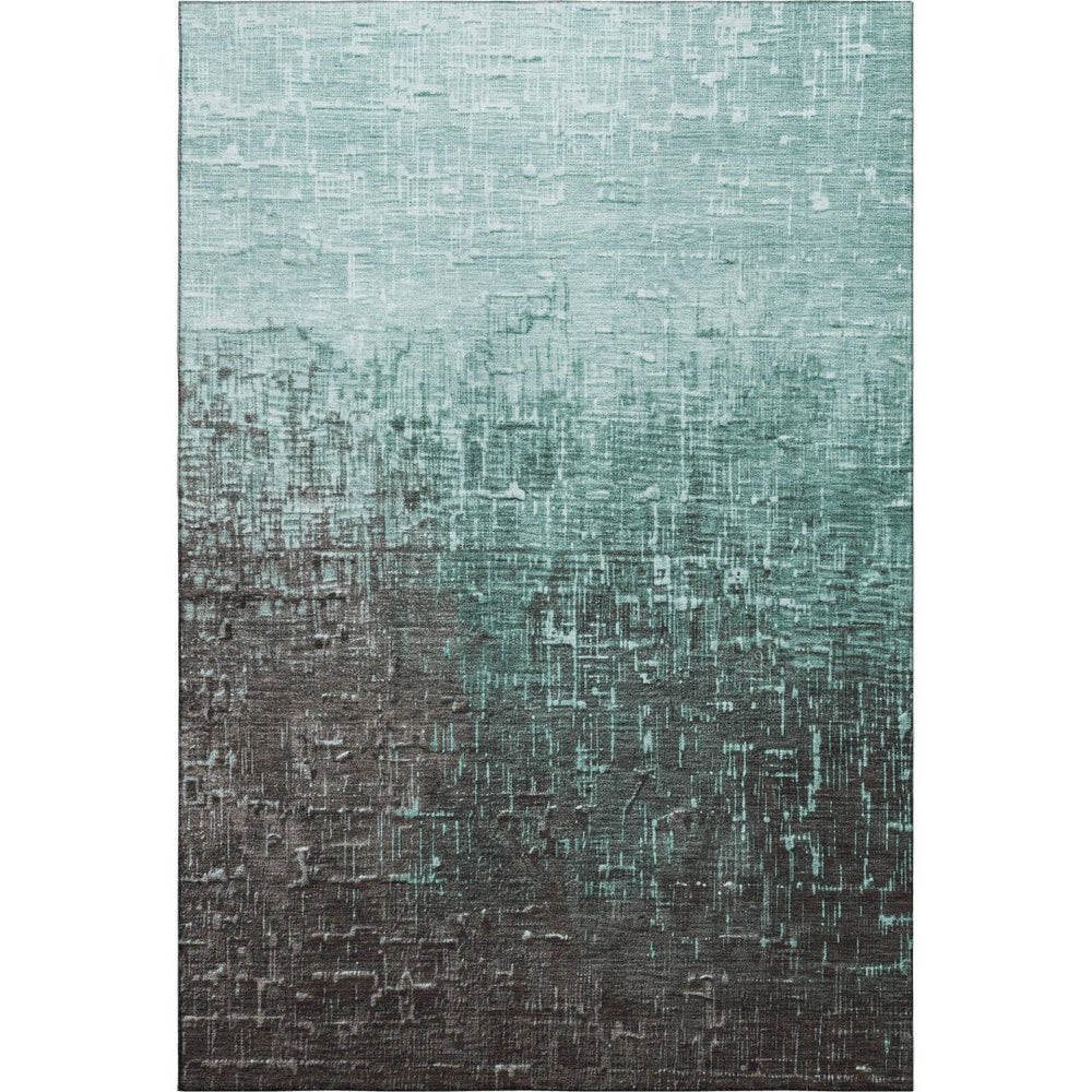 HomeRoots 9' X 12' Teal Gray Charcoal Ombre Area Rug - Modern, Washable, UV Protected, Durable for Busy Homes 683386