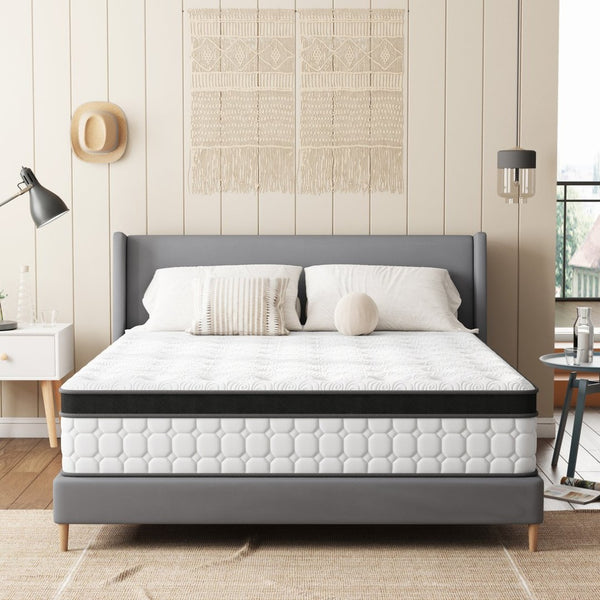 HomeRoots 12" Hybrid Pocket Coil Gel Memory Foam Mattress for Ultimate Comfort and Restful Sleep Experience Full / Double 683389