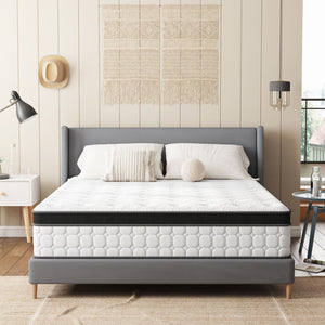 HomeRoots 12" Hybrid Pocket Coil Gel Memory Foam Mattress for Restorative Sleep, Motion Isolation & Support Queen 683390