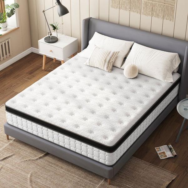 HomeRoots 12" Hybrid Pocket Coil Gel Memory Foam Mattress for Restorative Sleep, Cool Comfort & Motion Isolation King 683391