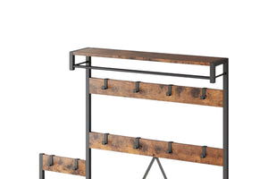 HomeRoots 71" Rustic Ten Hook Coat Rack Storage Bench - Stylish Entryway Organizer with Shoe Storage & Seat 683392