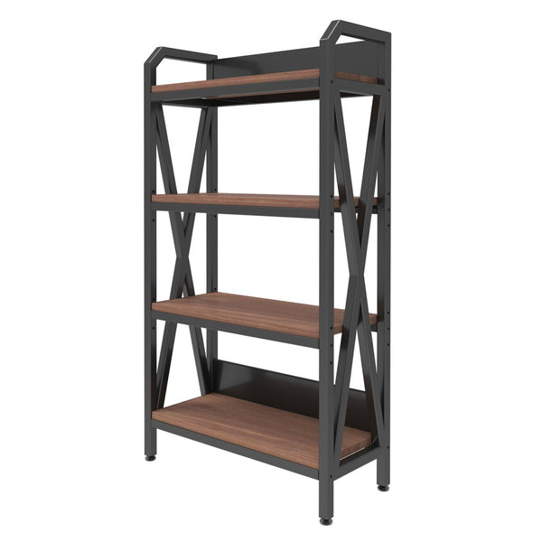 HomeRoots 56" Stylish Four-Tier Etagere Bookcase with Black Metal Frame and Brown Wood Shelves for Versatile Storage 683393