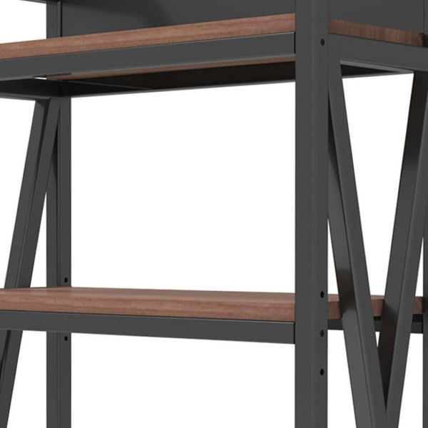 HomeRoots 56" Stylish Four-Tier Etagere Bookcase with Black Metal Frame and Brown Wood Shelves for Versatile Storage 683393