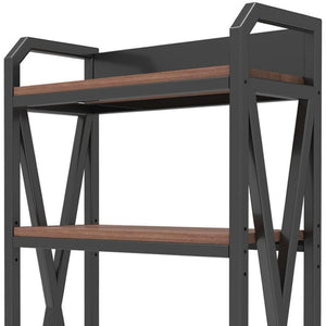 HomeRoots 56" Stylish Four-Tier Etagere Bookcase with Black Metal Frame and Brown Wood Shelves for Versatile Storage 683393