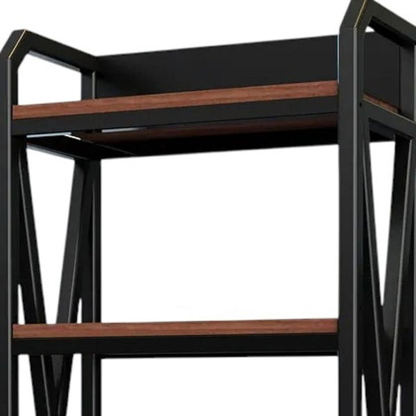 HomeRoots 56" Modern Black and Brown Metal Etagere Bookcase - Stylish Four-Tier Storage for Any Room 683394