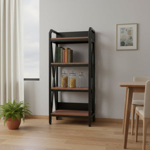 HomeRoots 56" Modern Black and Brown Metal Etagere Bookcase - Stylish Four-Tier Storage for Any Room 683394
