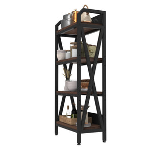 HomeRoots 56" Modern Black and Brown Metal Etagere Bookcase - Stylish Four-Tier Storage for Any Room 683394
