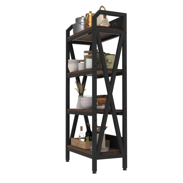 HomeRoots 56" Modern Black and Brown Metal Etagere Bookcase - Stylish Four-Tier Storage for Any Room 683394