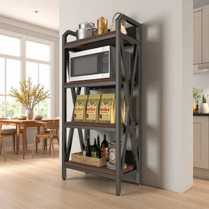 HomeRoots 56" Modern Black and Brown Metal Etagere Bookcase - Stylish Four-Tier Storage for Any Room 683394