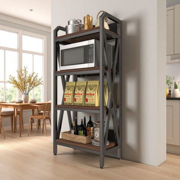 HomeRoots 56" Modern Black and Brown Metal Etagere Bookcase - Stylish Four-Tier Storage for Any Room 683394