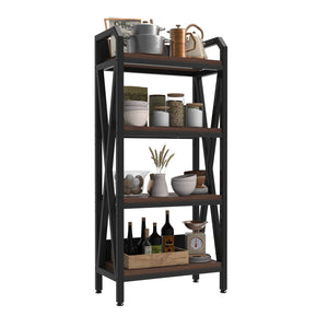 HomeRoots 56" Modern Black and Brown Metal Etagere Bookcase - Stylish Four-Tier Storage for Any Room 683394