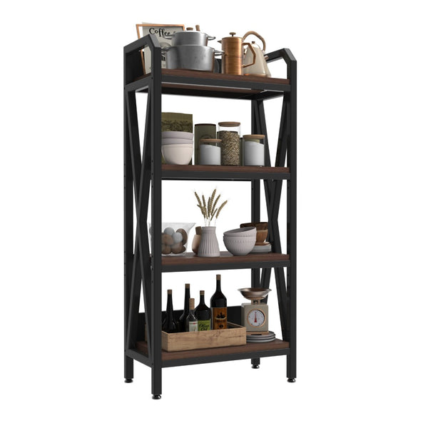 HomeRoots 56" Modern Black and Brown Metal Etagere Bookcase - Stylish Four-Tier Storage for Any Room 683394
