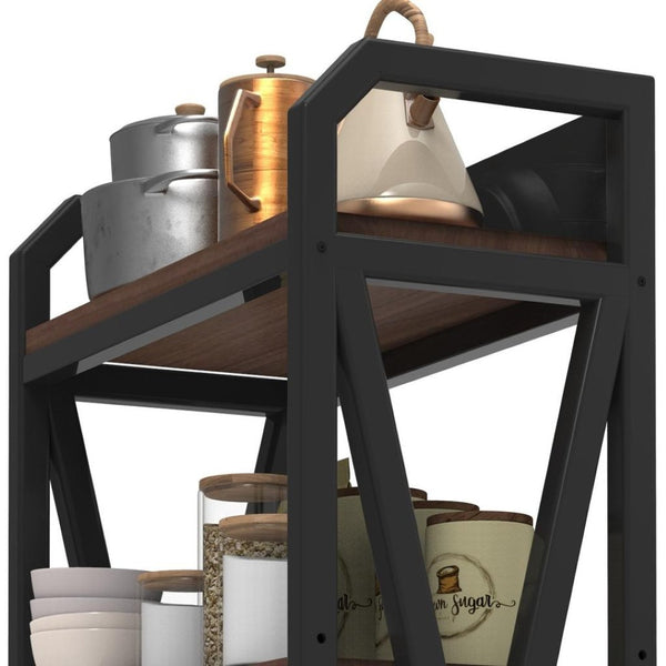 HomeRoots 56" Modern Black and Brown Metal Etagere Bookcase - Stylish Four-Tier Storage for Any Room 683394