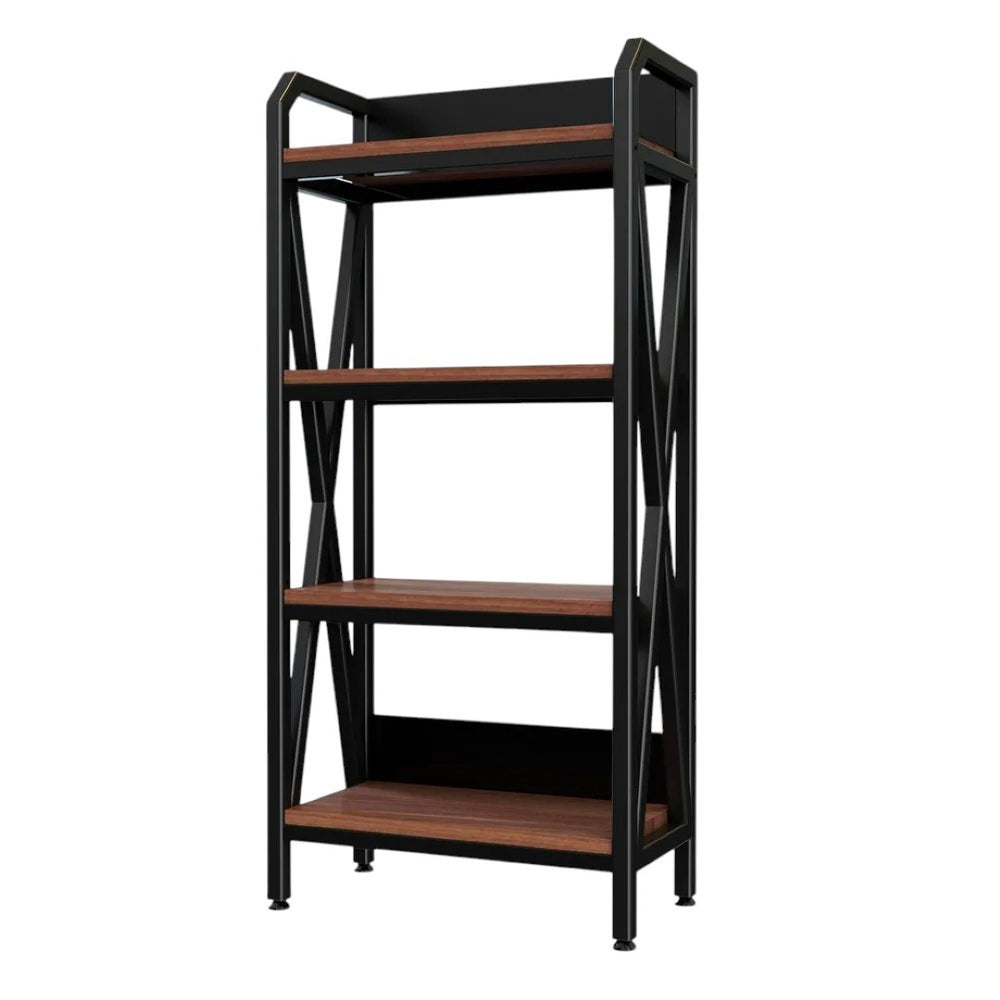 HomeRoots 56" Modern Black and Brown Metal Etagere Bookcase - Stylish Four-Tier Storage for Any Room 683394