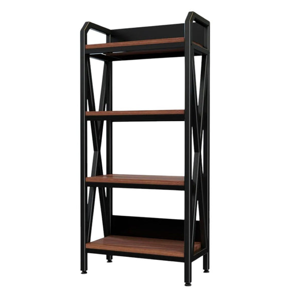 HomeRoots 56" Modern Black and Brown Metal Etagere Bookcase - Stylish Four-Tier Storage for Any Room 683394
