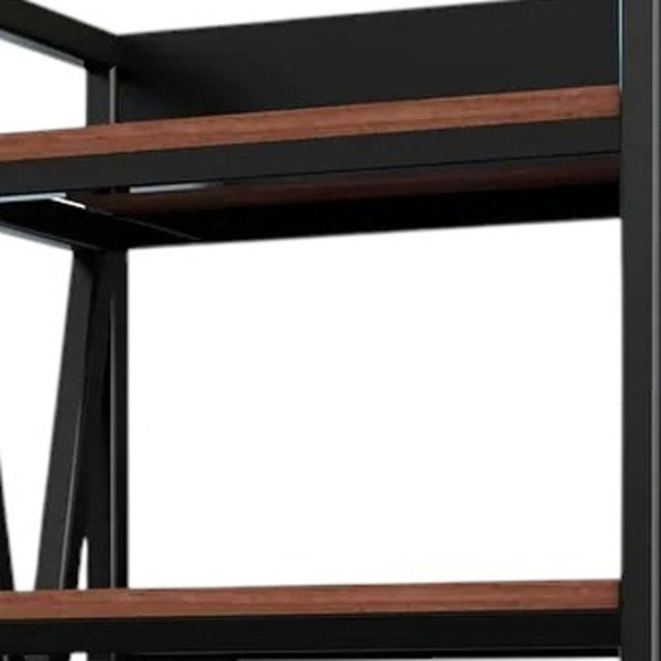 HomeRoots 56" Modern Black and Brown Metal Etagere Bookcase - Stylish Four-Tier Storage for Any Room 683394