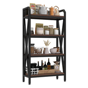 HomeRoots 56" Industrial Black Metal and Brown Faux-Wood Four-Tier Etagere Bookcase for Stylish Storage 683395