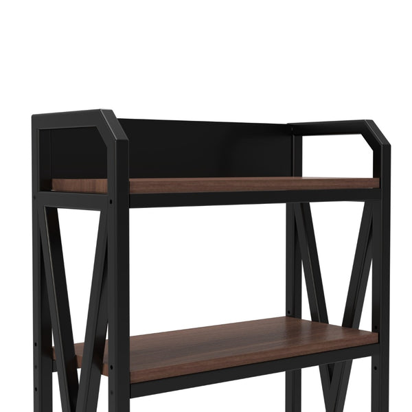 HomeRoots 56" Industrial Black Metal and Brown Faux-Wood Four-Tier Etagere Bookcase for Stylish Storage 683395