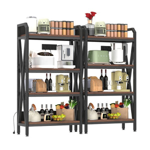 HomeRoots 56" Industrial Black Metal and Brown Faux-Wood Four-Tier Etagere Bookcase for Stylish Storage 683395