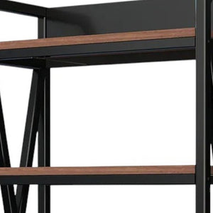 HomeRoots 56" Industrial Black Metal and Brown Faux-Wood Four-Tier Etagere Bookcase for Stylish Storage 683395