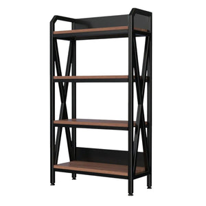 HomeRoots 56" Industrial Black Metal and Brown Faux-Wood Four-Tier Etagere Bookcase for Stylish Storage 683395
