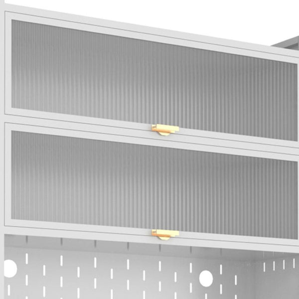 HomeRoots 73" White Stainless Steel Textured Door Dining Hutch - Stylish Storage with Gold Accents & Versatility 683396