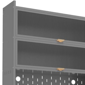 HomeRoots 73" Gray Stainless Steel Textured Door Dining Hutch - Stylish Storage with Gold Accents & Versatility 683397