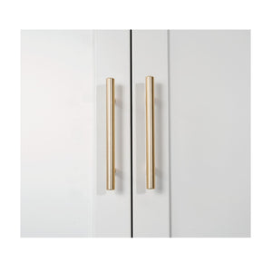 HomeRoots 71" White Steel Pantry Closet with Arched Doors, Gold Pulls & Adjustable Shelves for Stylish Storage 683399