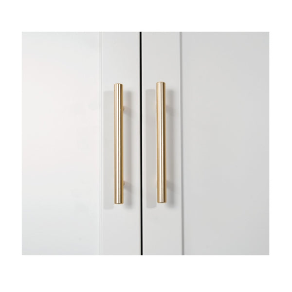 HomeRoots 71" White Steel Pantry Closet with Arched Doors, Gold Pulls & Adjustable Shelves for Stylish Storage 683399