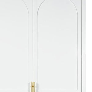 HomeRoots 71" White Steel Pantry Closet with Arched Doors, Gold Pulls & Adjustable Shelves for Stylish Storage 683399