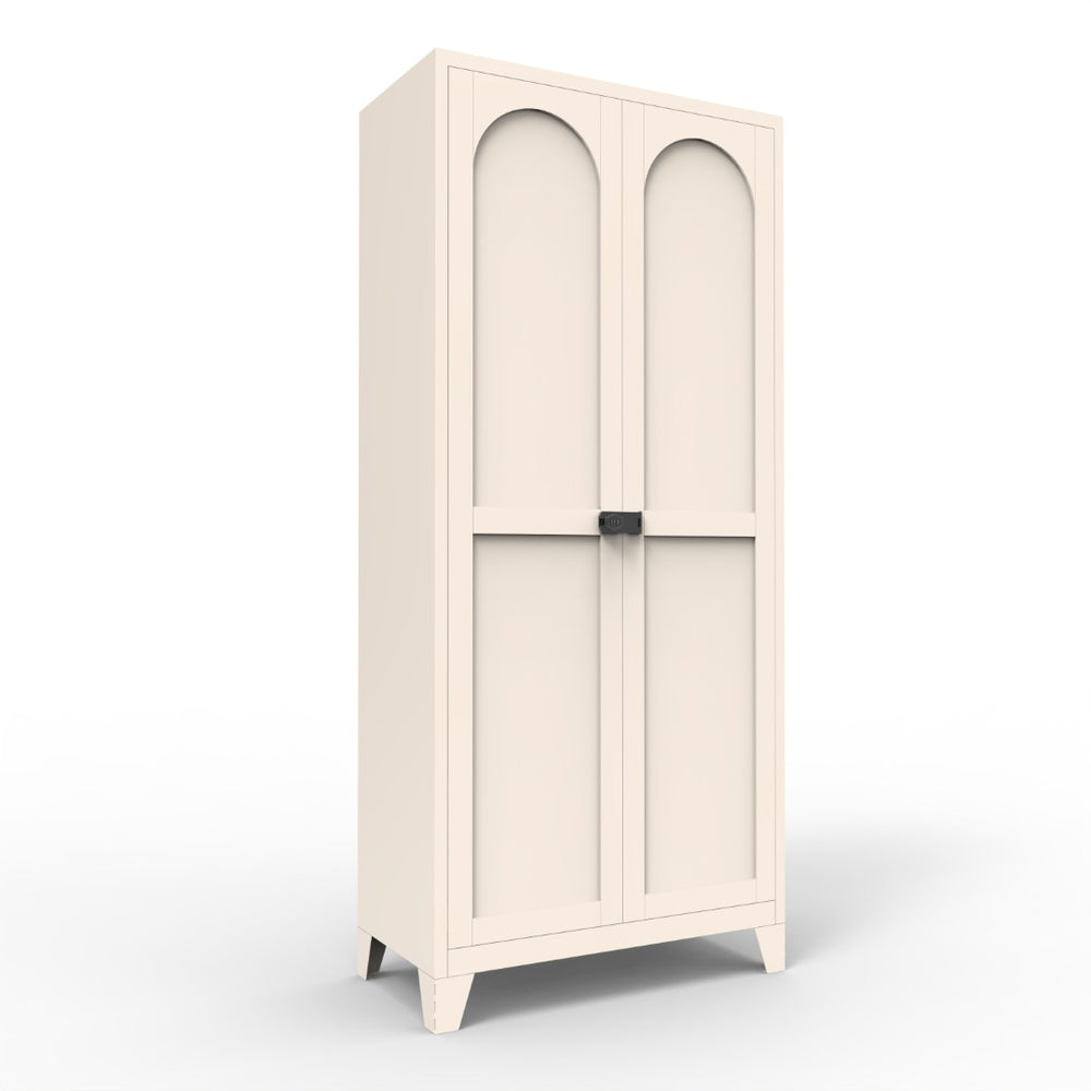 HomeRoots 71" Cream Stainless Steel Locking Pantry - Stylish Storage Solution with Arched Doors & Versatile Design 683400