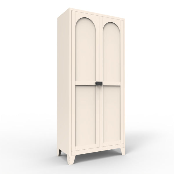 HomeRoots 71" Cream Stainless Steel Locking Pantry - Stylish Storage Solution with Arched Doors & Versatile Design 683400