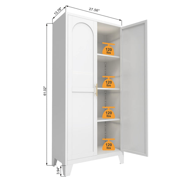 HomeRoots 71" Cream Stainless Steel Locking Pantry - Stylish Storage Solution with Arched Doors & Versatile Design 683400
