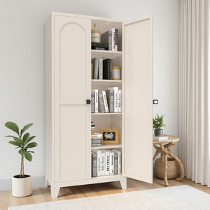 HomeRoots 71" Cream Stainless Steel Locking Pantry - Stylish Storage Solution with Arched Doors & Versatile Design 683400
